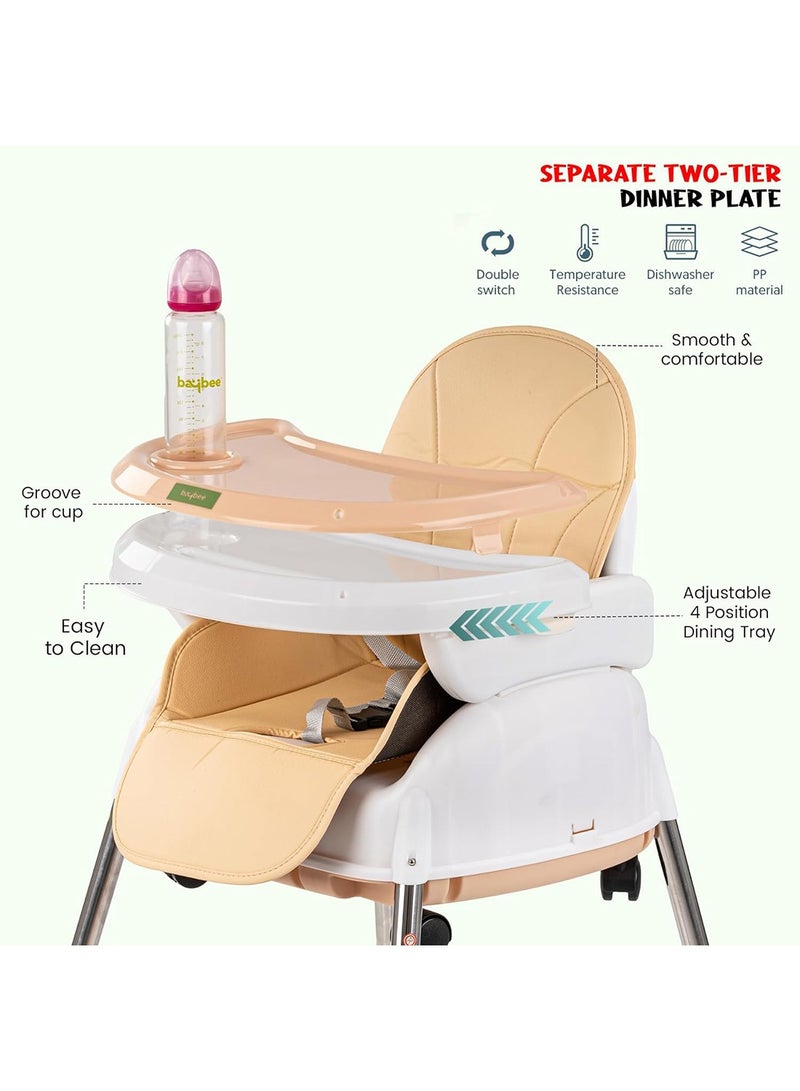 4-In-1 Nora Convertible High Chair For Kids With Adjustable Height And Footrest, Toddler Feeding Booster Seat And Tray Safety Belt - Beige