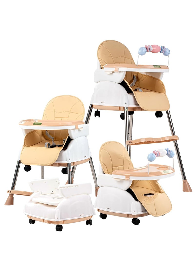 4-In-1 Nora Convertible High Chair For Kids With Adjustable Height And Footrest, Toddler Feeding Booster Seat And Tray Safety Belt - Beige