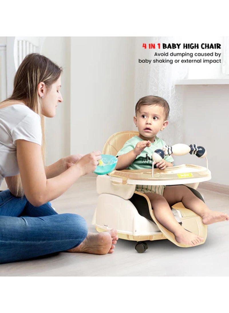 4-In-1 Nora Convertible High Chair For Kids With Adjustable Height And Footrest, Toddler Feeding Booster Seat And Tray Safety Belt - Beige