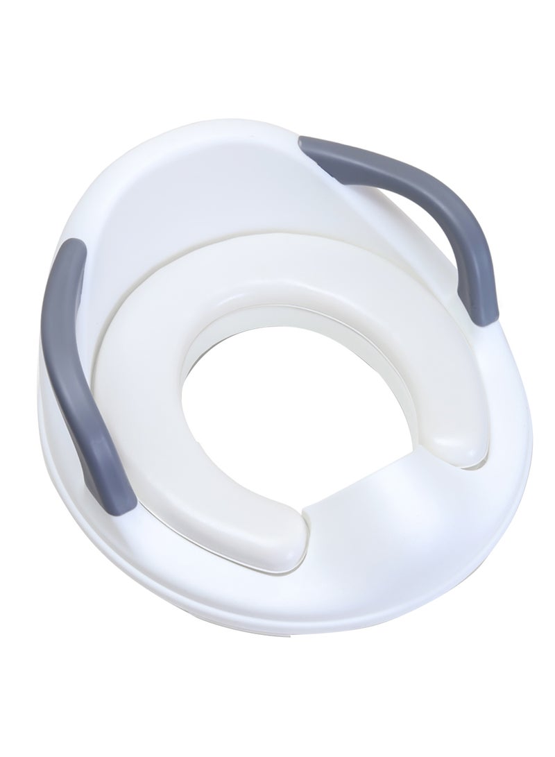 Potty Trainer Cushioned Seat Durable For Baby With Cushion And Handles- White