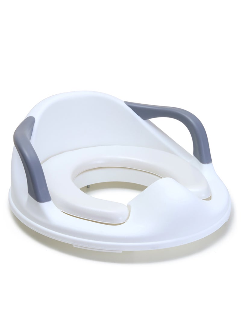 Potty Trainer Cushioned Seat Durable For Baby With Cushion And Handles- White