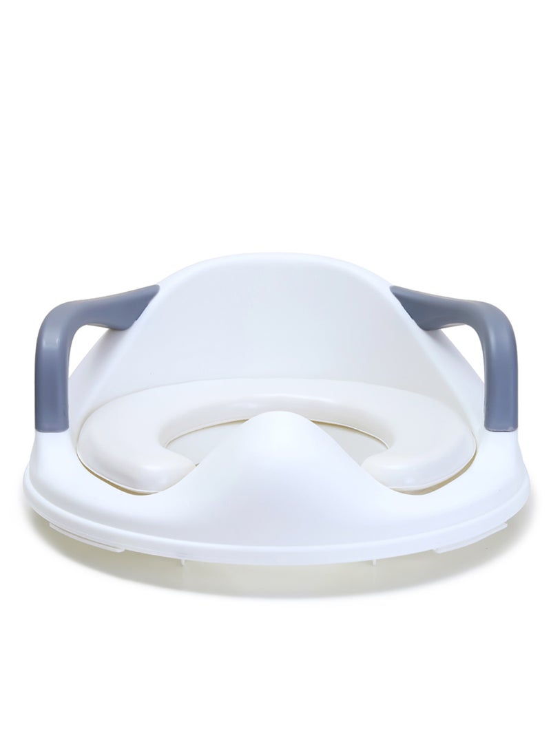 Potty Trainer Cushioned Seat Durable For Baby With Cushion And Handles- White