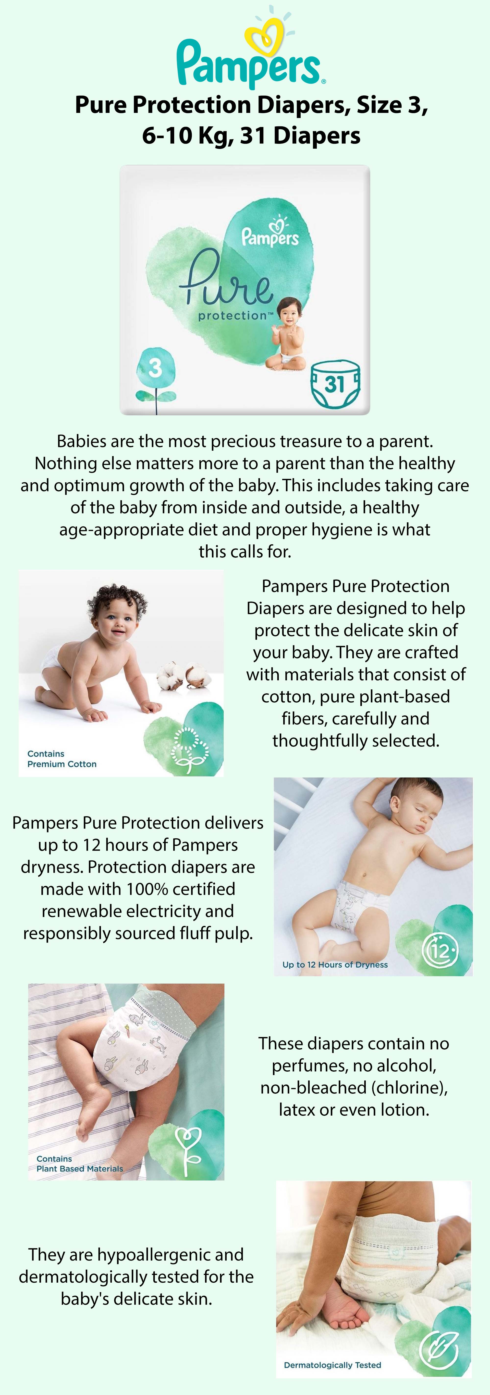 Pure Protection Diapers, Size 3, 6 - 10 Kg, 31 Count - Dermatologically Tested