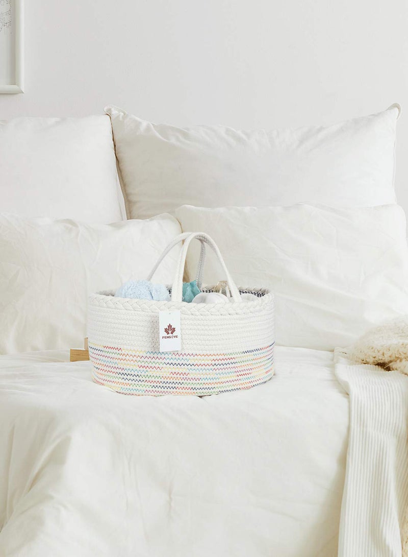 Cotton Rope Diaper Caddy - White Rainbow