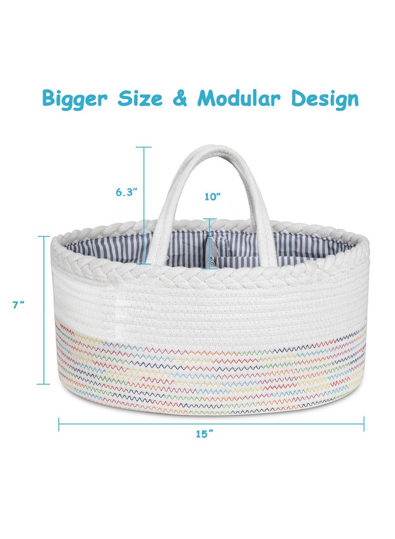 Cotton Rope Diaper Caddy - White Rainbow