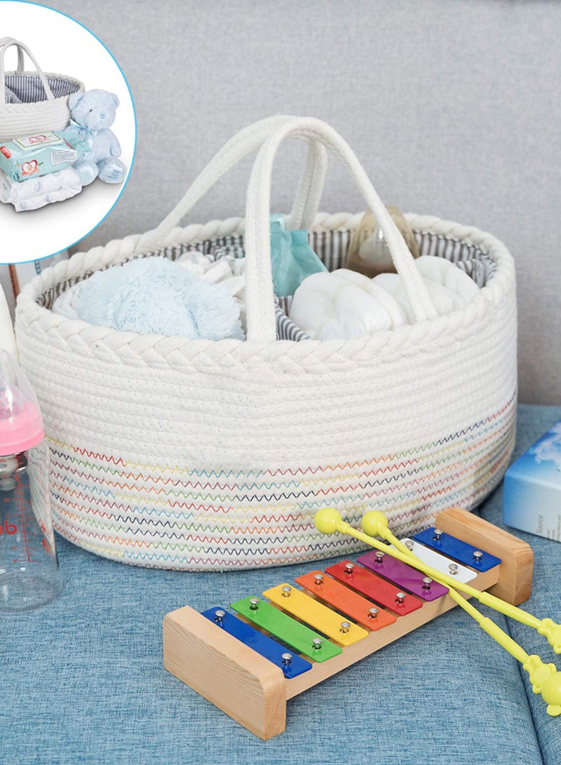 Cotton Rope Diaper Caddy - White Rainbow