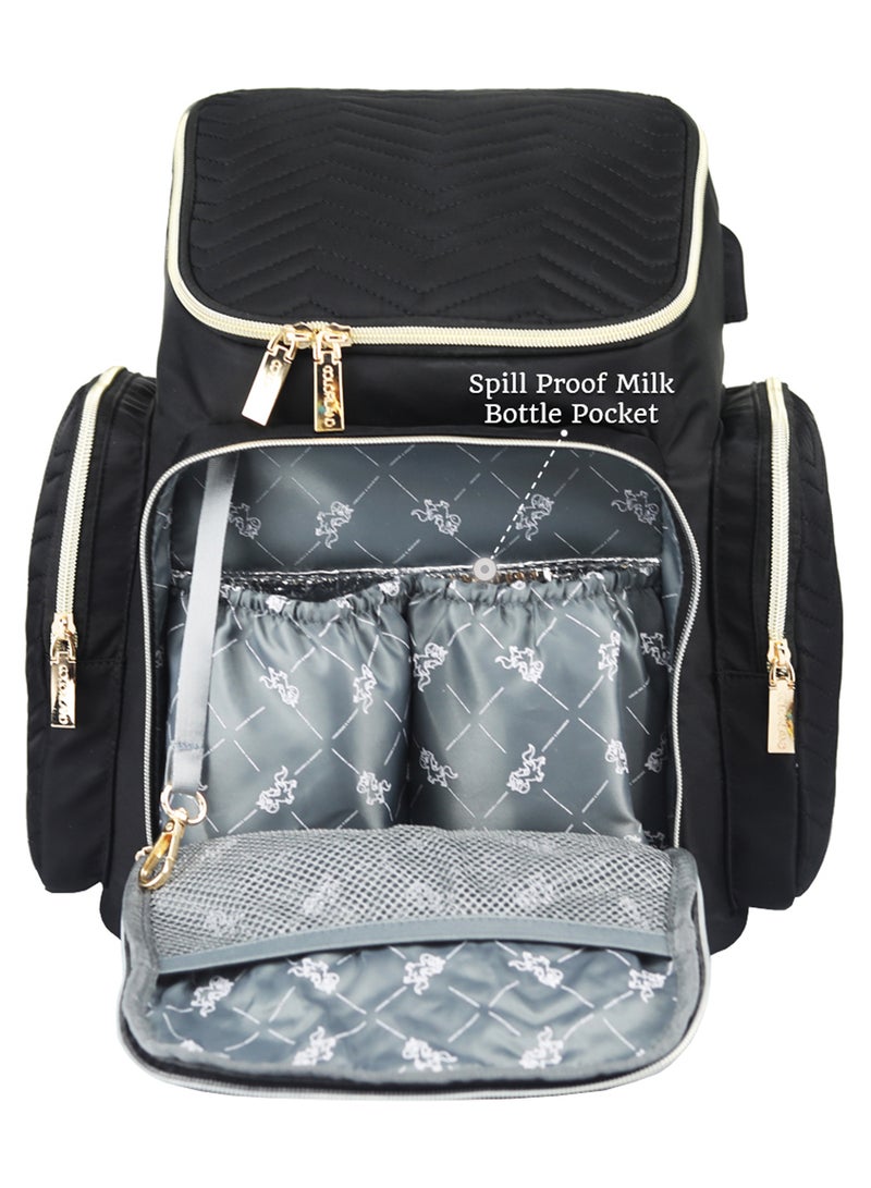 Georgia Diaper Bag With Changing Pad And Stroller Hooks - Black