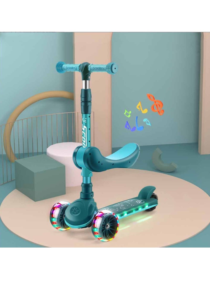 Kids Three Wheel Scooter With Light Up LED Wheels For Toddlers Girls & Boys, 4 Adjustable Height & Flip-able Seat, Lean To Steer, Extra-wide Deck, Light Up Wheels For Children