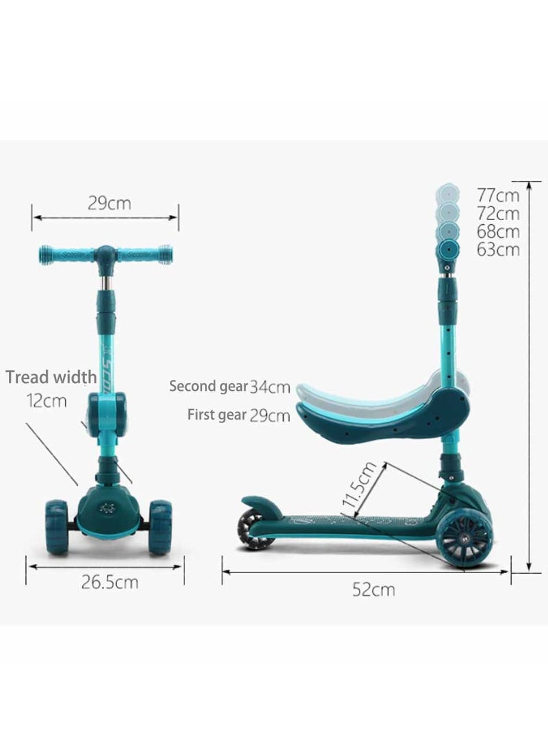 Kids Three Wheel Scooter With Light Up LED Wheels For Toddlers Girls & Boys, 4 Adjustable Height & Flip-able Seat, Lean To Steer, Extra-wide Deck, Light Up Wheels For Children