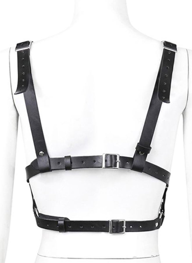 Faux Leather Chest Harness Chain Belt Black/Silver