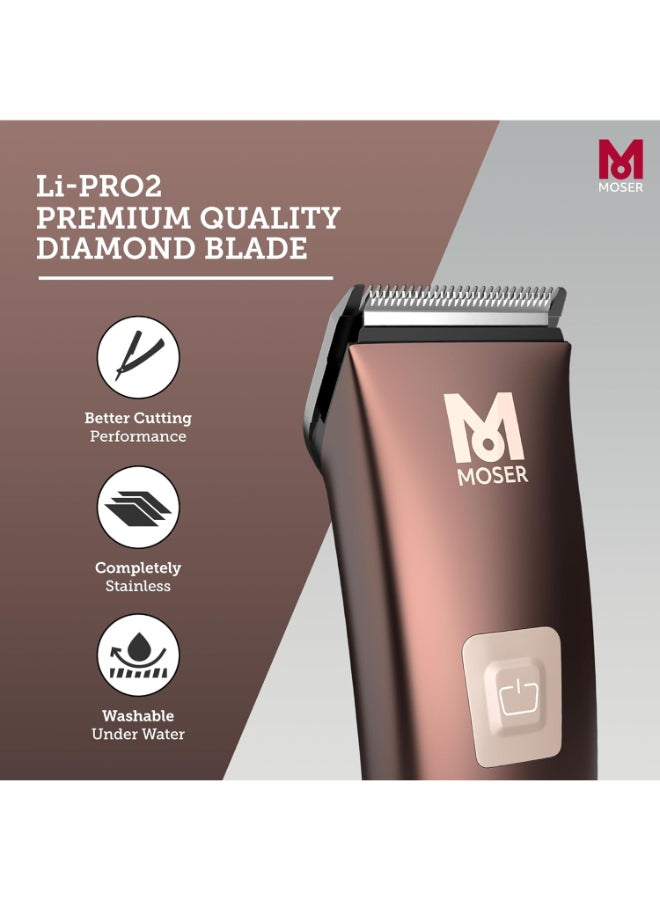 1888-0151 Li+Pro2 Professional Hair Clipper - Cord/Cordless, 46mm Cutting Width, 0.7-3mm Length, Consistent Power, And 3 Speed Levels. Brown/Black 270grams