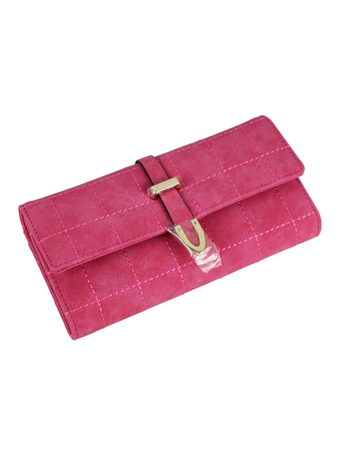 Leather Trifold Long Zipper Wallet Pink