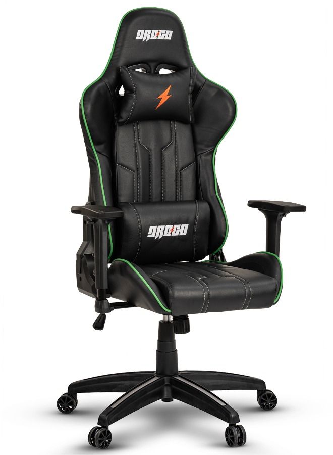 DROGO Ergonomic Gaming Chair with Adjustable Seat Height PU Leather Material 3D Armrest Video Game Chair with Head & Lumbar Support Pillow Desk Chair Home & Office Chair with Recline Green