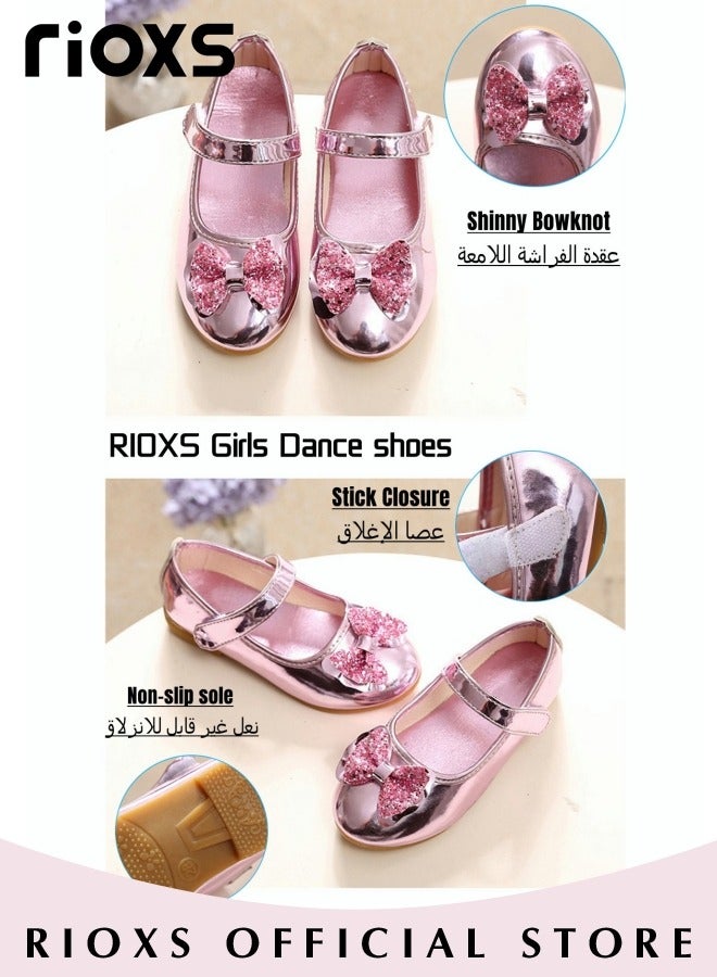 Girls Princess Leather Shoes Mary Jane Dance Flats Low Heel School Uniform Shoes With Bowknot