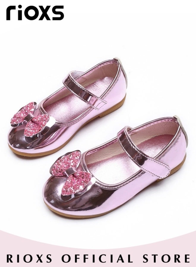 Girls Princess Leather Shoes Mary Jane Dance Flats Low Heel School Uniform Shoes With Bowknot