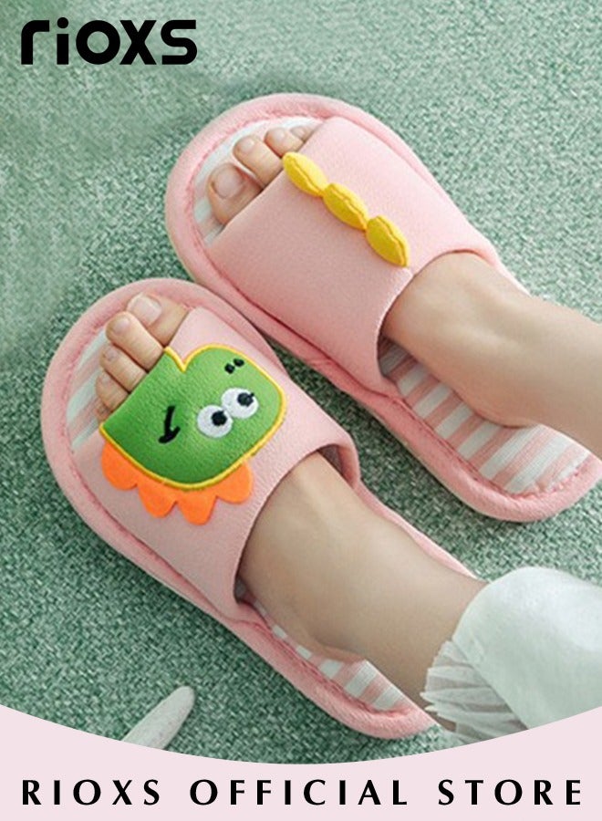 Kids Unisex Cartoon Cotton Linen Slippers Boys Girls Non-Slip Soft Sole Open Toe Slippers For Indoor Or Outdoor Use