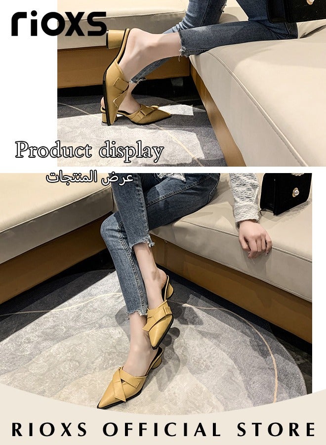 Women's Mules Closed Pointed Toe Strapless Backless Sandals Fashion Chunky Heel Sandals For Work And Party