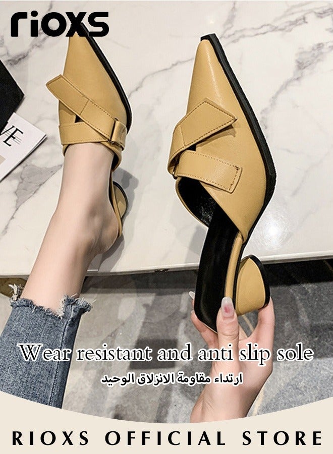 Women's Mules Closed Pointed Toe Strapless Backless Sandals Fashion Chunky Heel Sandals For Work And Party