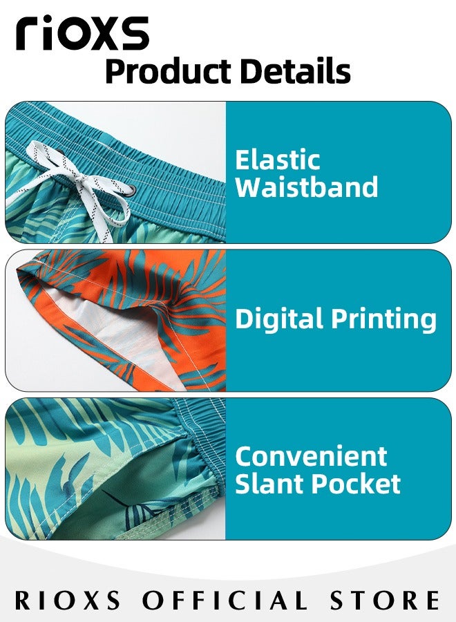 2 Pcs Adult Lovers Loose Swim Trunks, Mens Swim Trunks+ Women Beach Shorts, Quick-Drying Beach Swimwear, Breathable Bathing Suit With Pockets, Print Drawstring  Swimwear Board Shorts