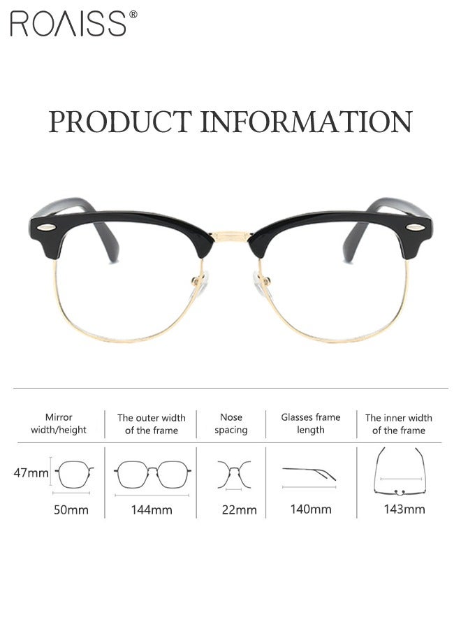 Retro Semi Rimless Blue Light Blocking Glasses Blue Light Filter Computer Reading Gaming TV Phones Square Eyeglasses Fashion Anti Eyestrain Headache Eyewear for Men Women Black Gold 50mm