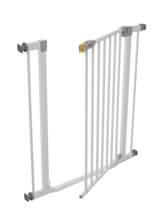 Safety Gate For Doors And Stairs Clear Step/Pressure Fit / 75-80 Cm Large/Thin Step Over Bar/ No drilling needed / Extendable With Separate Extensions/Metal/White