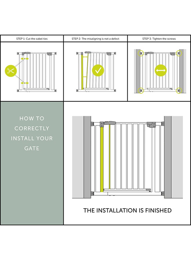 Safety Gate For Doors And Stairs Clear Step/Pressure Fit / 75-80 Cm Large/Thin Step Over Bar/ No drilling needed / Extendable With Separate Extensions/Metal/White