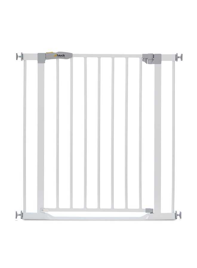 Safety Gate For Doors And Stairs Clear Step/Pressure Fit / 75-80 Cm Large/Thin Step Over Bar/ No drilling needed / Extendable With Separate Extensions/Metal/White