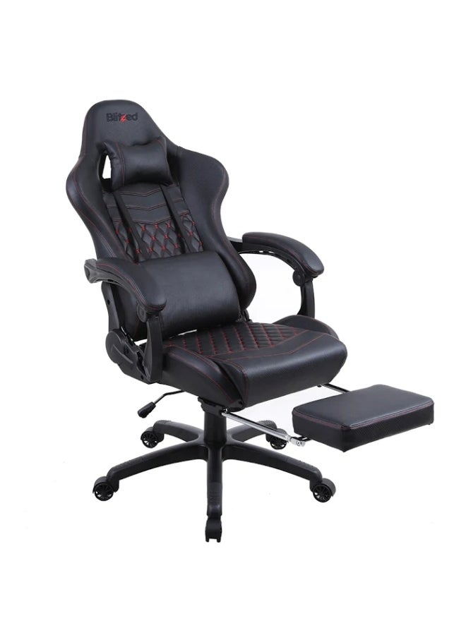 Gaming Chair Racing Style With Retractable Footrest Black