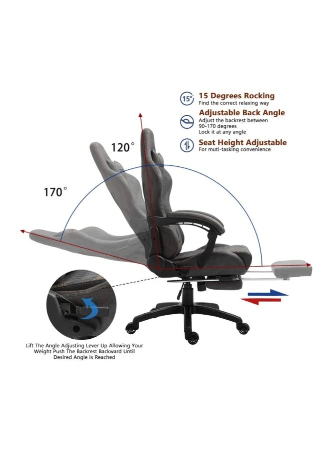 Gaming Chair Racing Style With Retractable Footrest Grey