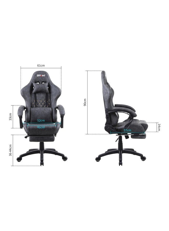 Gaming Chair Racing Style With Retractable Footrest Grey