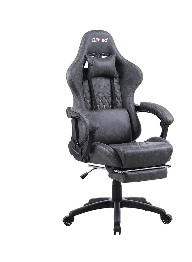 Gaming Chair Racing Style With Retractable Footrest Grey