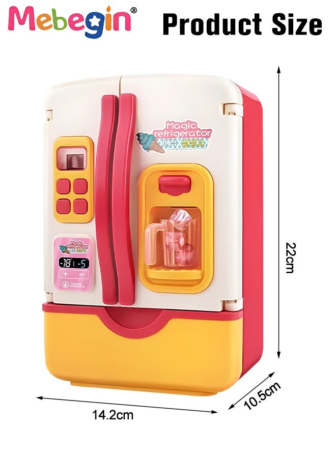 Kitchen Toys Fridge Refrigerator with Ice Dispenser Pretend Play Appliance for Kids, Play Kitchen Set with Kitchen Playset Accessories for Boys Girls Music and Light