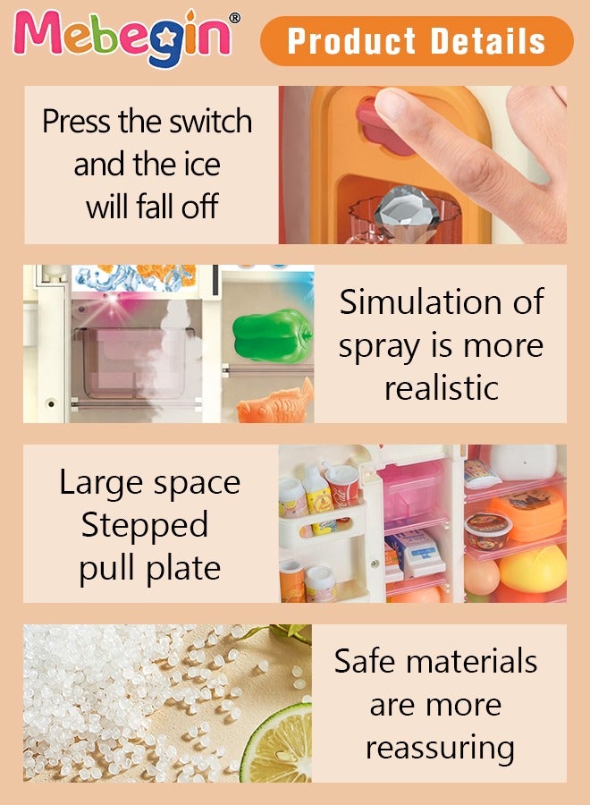 Kitchen Toys Fridge Refrigerator with Ice Dispenser Pretend Play Appliance for Kids, Play Kitchen Set with Kitchen Playset Accessories for Boys Girls Music and Light