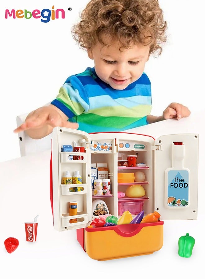 Kitchen Toys Fridge Refrigerator with Ice Dispenser Pretend Play Appliance for Kids, Play Kitchen Set with Kitchen Playset Accessories for Boys Girls Music and Light