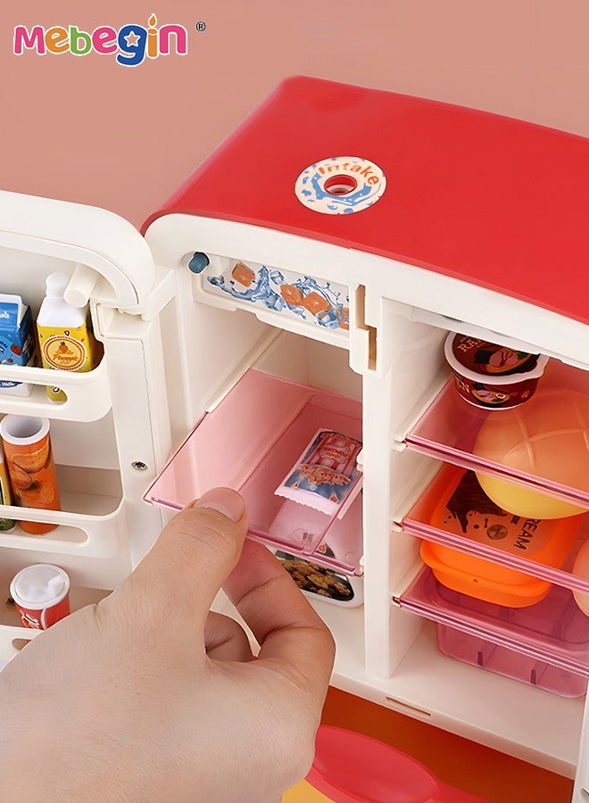 Kitchen Toys Fridge Refrigerator with Ice Dispenser Pretend Play Appliance for Kids, Play Kitchen Set with Kitchen Playset Accessories for Boys Girls Music and Light