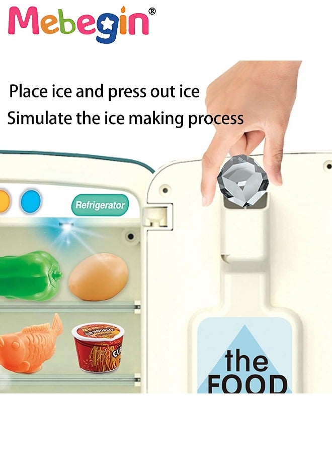 Kitchen Toys Fridge Refrigerator with Ice Dispenser Pretend Play Appliance for Kids, Play Kitchen Set with Kitchen Playset Accessories for Boys Girls Music and Light
