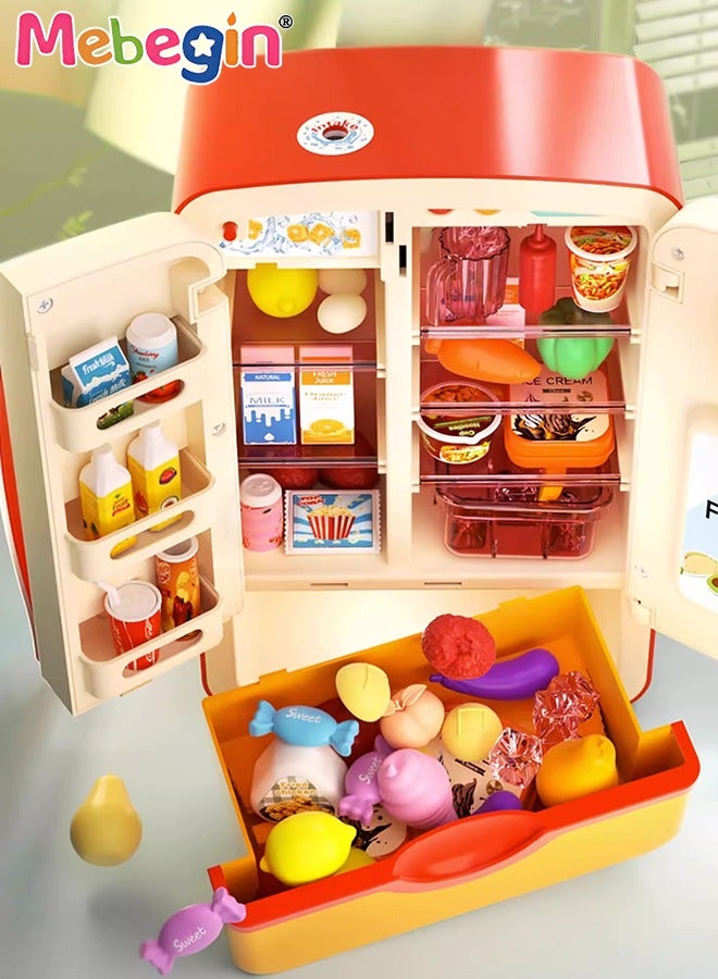 Kitchen Toys Fridge Refrigerator with Ice Dispenser Pretend Play Appliance for Kids, Play Kitchen Set with Kitchen Playset Accessories for Boys Girls Music and Light