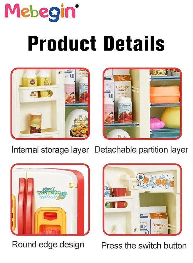 Kitchen Toys Fridge Refrigerator with Ice Dispenser Pretend Play Appliance for Kids, Play Kitchen Set with Kitchen Playset Accessories for Boys Girls Music and Light