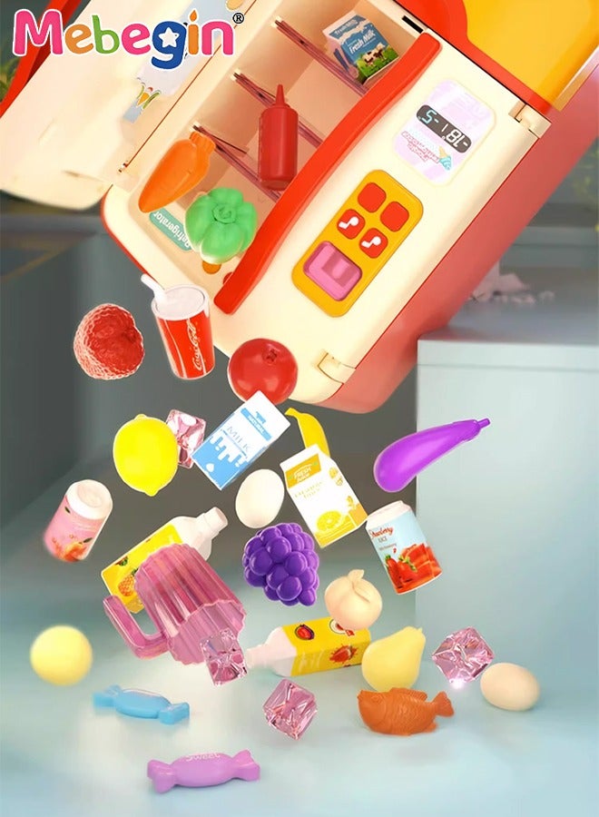 Kitchen Toys Fridge Refrigerator with Ice Dispenser Pretend Play Appliance for Kids, Play Kitchen Set with Kitchen Playset Accessories for Boys Girls Music and Light