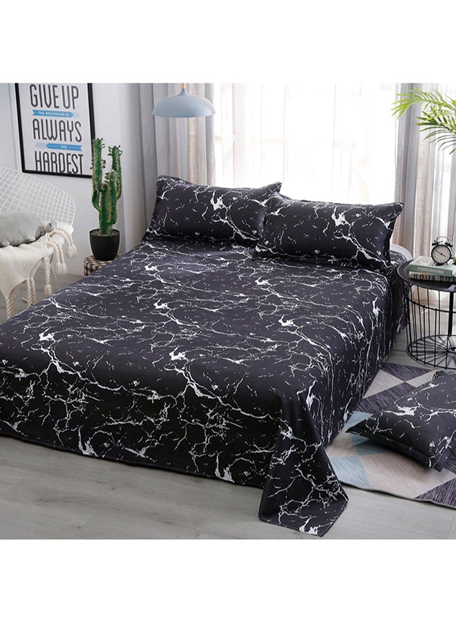 4 Piece Marble Printed Bedding Set Polyester Black/White