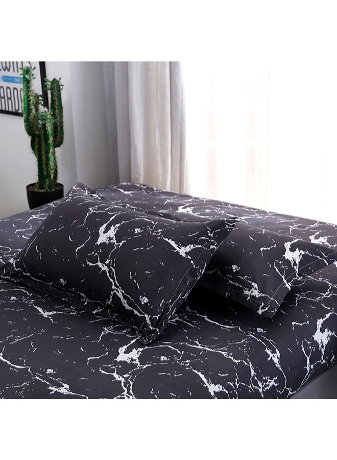 4 Piece Marble Printed Bedding Set Polyester Black/White