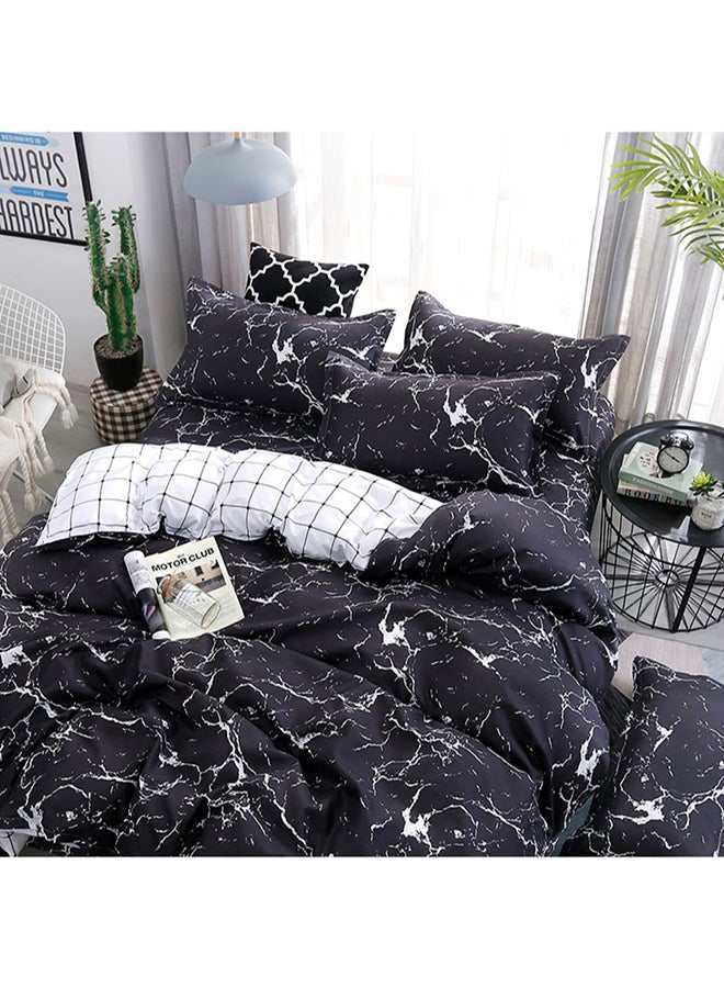 4 Piece Marble Printed Bedding Set Polyester Black/White