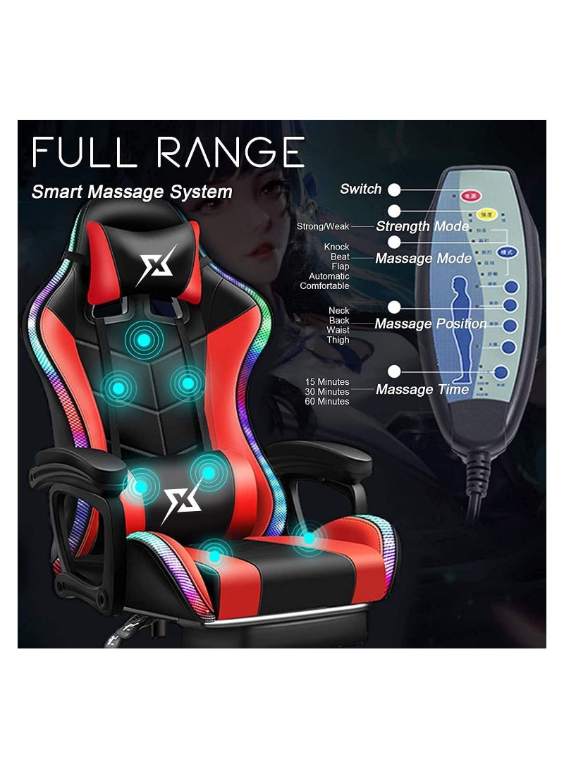 Gaming Chair LED Light Racing Ergonomic Office Lumbar Support and Adjustable Back Bench Bluetooth Speaker