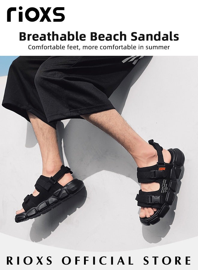 Men's Casual Open Toe Water Sandal Breathable Non Slip Beach Sandals Sneakers Pool Slide Adjustable Flat Shoes With Back Strap