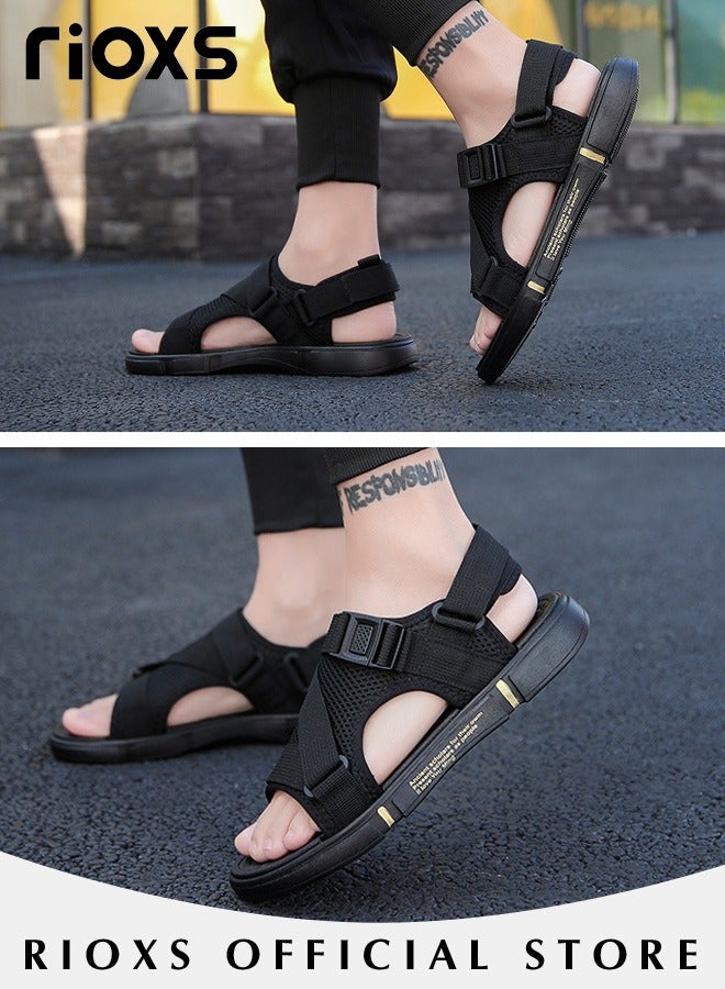 Men's Casual Open Toe Water Sandal Breathable Non-Slip Beach Sandals Sneakers Pool Slide Adjustable Flat Shoes With Back-Strap