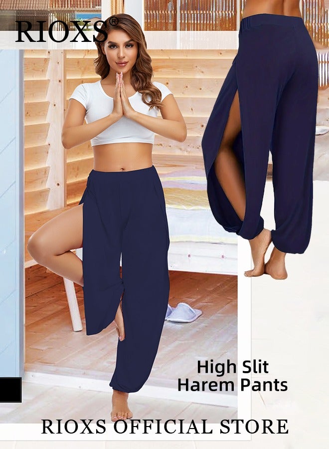 Cropped Pants Harem Bouffant Soft Loose Yoga Pilates Pants Side Split Trousers