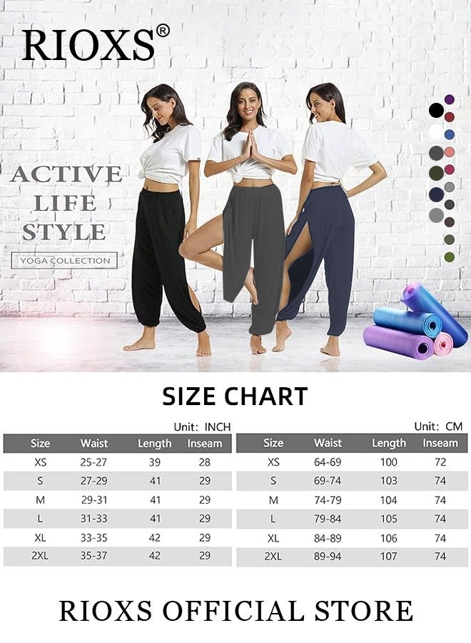 Cropped Pants Harem Bouffant Soft Loose Yoga Pilates Pants Side Split Trousers