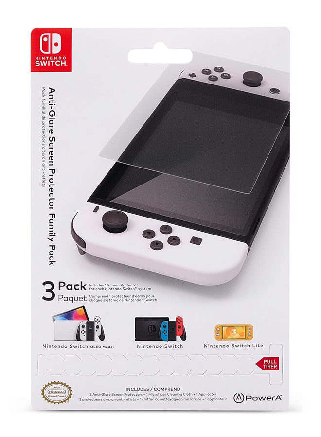 PowerA Anti-Glare Screen Protector Family Pack with 3 Screen Protectors, Anti-Dust Microfiber Cloth and Applicator for Nintendo Switch, Nintendo Switch OLED or Nintendo Switch Lite