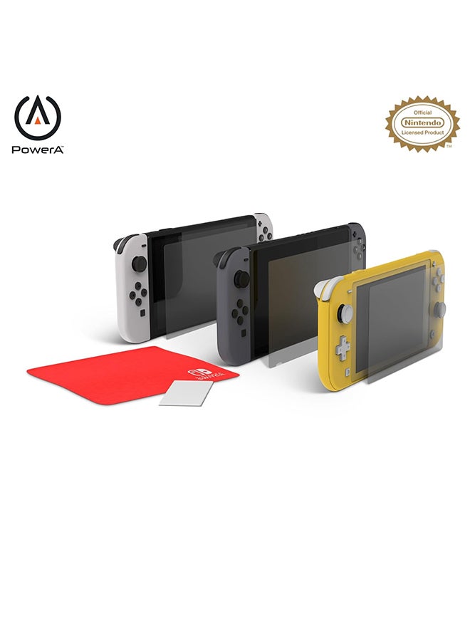 PowerA Anti-Glare Screen Protector Family Pack with 3 Screen Protectors, Anti-Dust Microfiber Cloth and Applicator for Nintendo Switch, Nintendo Switch OLED or Nintendo Switch Lite