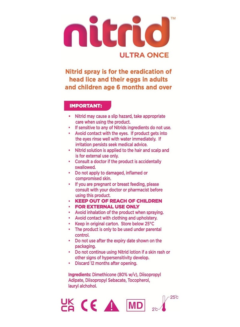 Nitrid Ultra Once Anti-Lice Lotion Spray with Comb 120ml